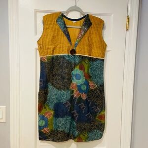 Women’s Bohemian Gold Floral Sleeveless Tunic – Size 36 (US 6)